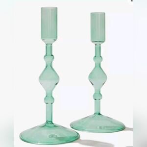 Poketo glass candlestick holders - set of 2 - New in box